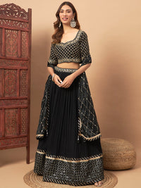 Chhabra 555 Black Mirror Embellished Flared Lehenga Set & Sequin Embroidered Chinon Dupatta