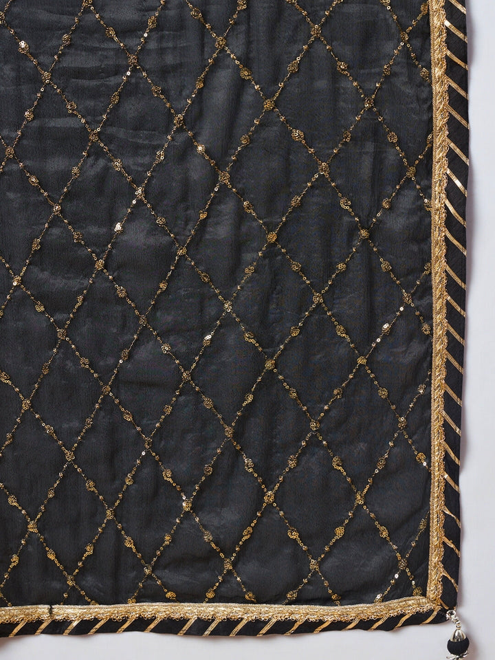 Black Mirror Embellished Flared Lehenga Set & Sequin Embroidered Chinon Dupatta
