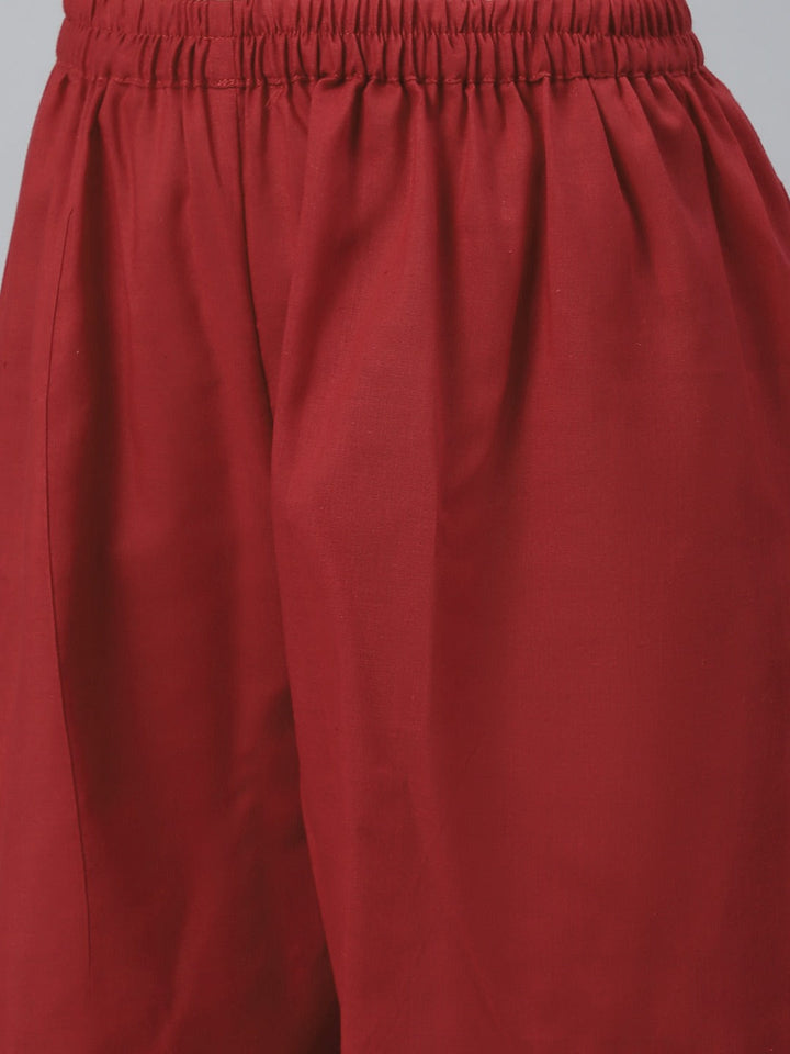 Maroon Cotton Unstitched Embellished Suit Set with Leheriya Stripe Print Dupatta