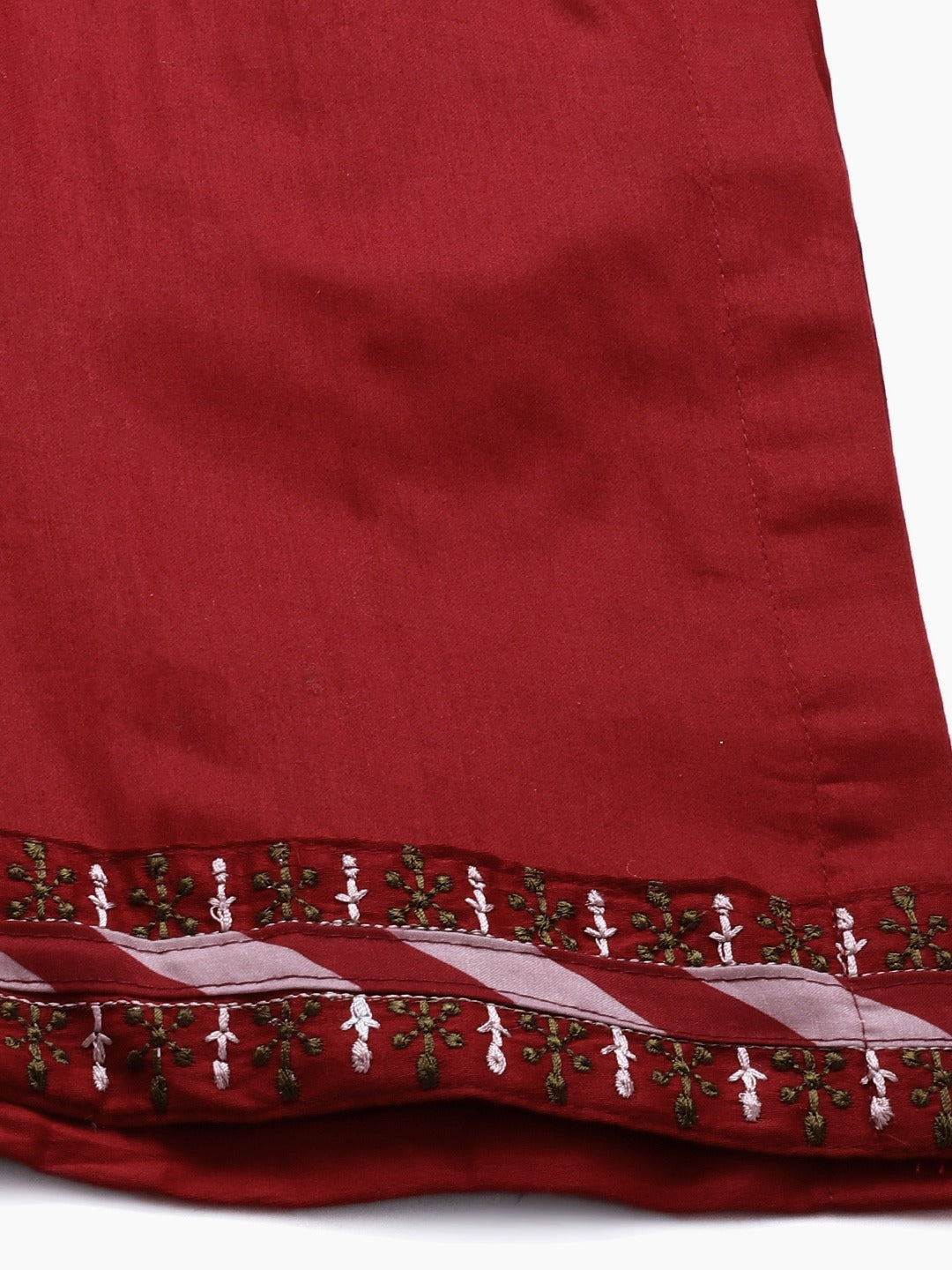 Maroon Cotton Unstitched Embellished Suit Set with Leheriya Stripe Print Dupatta