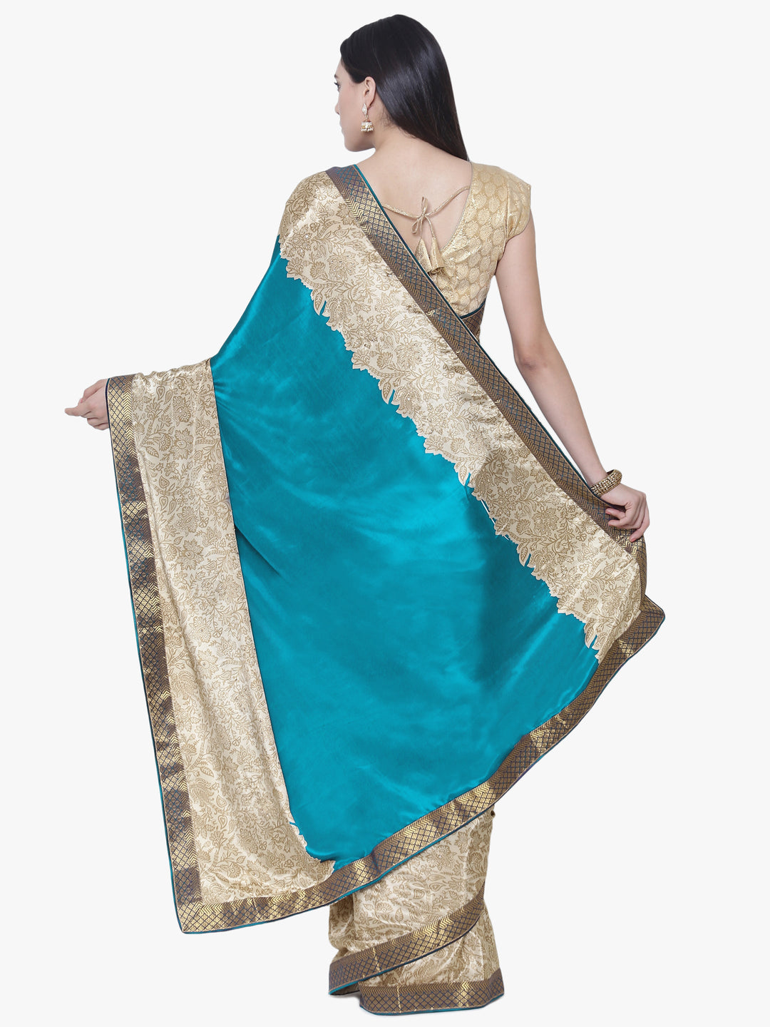 Satin Saree with Panelled Floral Print and Woven Border