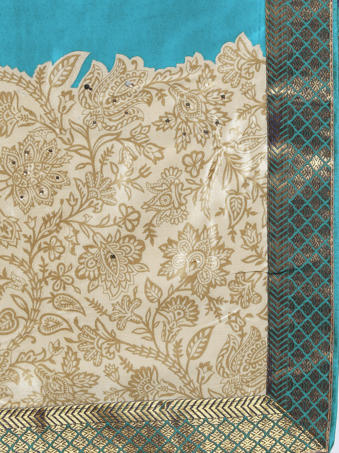 Satin Saree with Panelled Floral Print and Woven Border