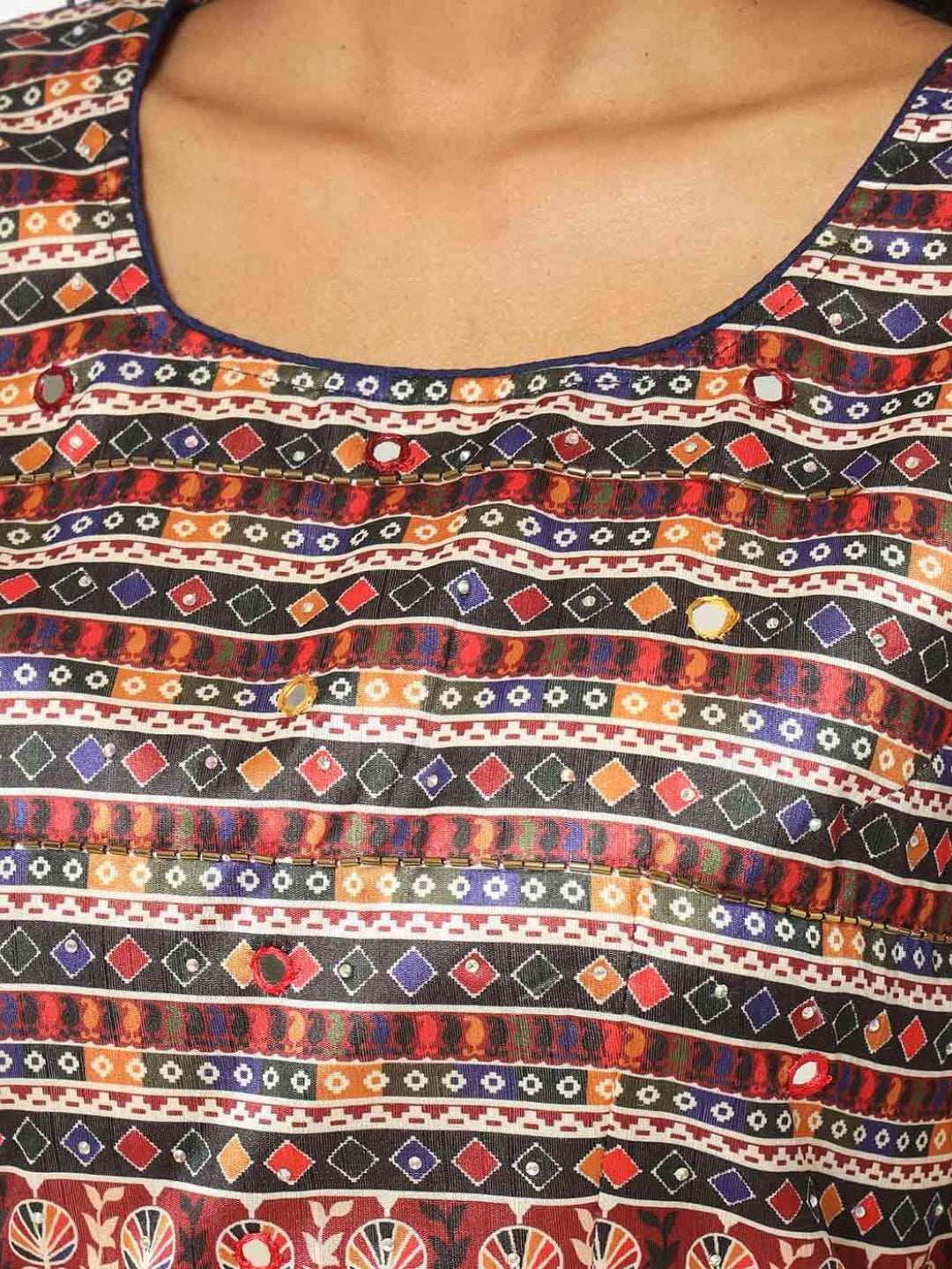 Multi Color Chevron Digital Print Crop Top Lehenga Set & Net Dupatta