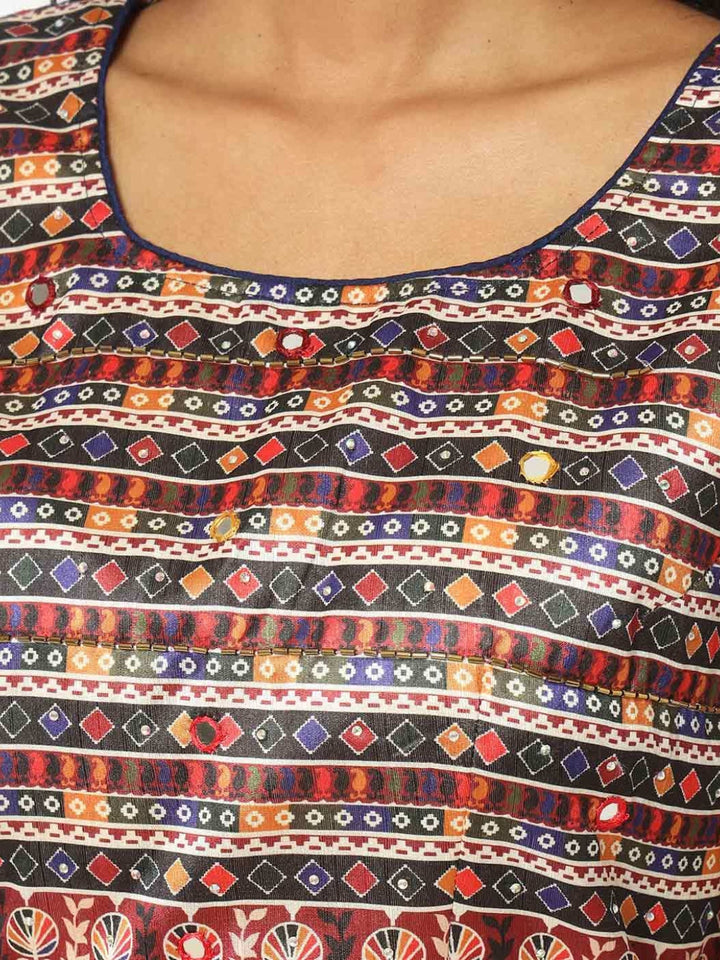 Multi Color Chevron Digital Print Crop Top Lehenga Set & Net Dupatta