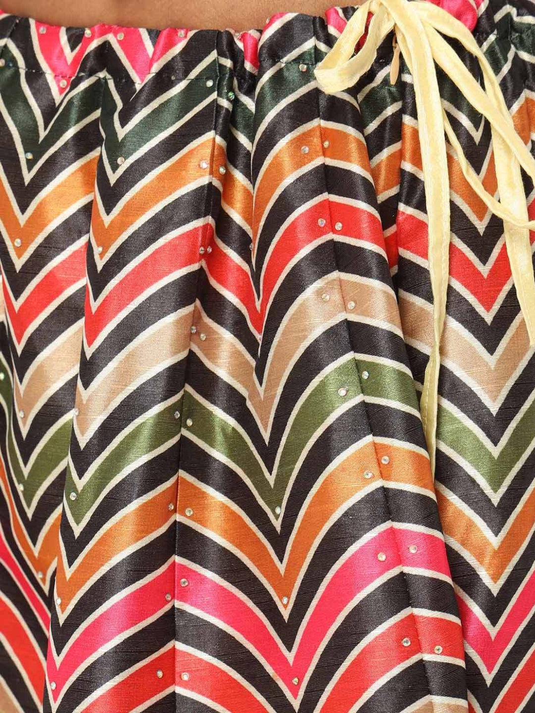 Multi Color Chevron Digital Print Crop Top Lehenga Set & Net Dupatta