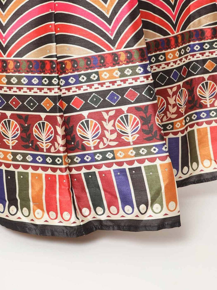 Multi Color Chevron Digital Print Crop Top Lehenga Set & Net Dupatta