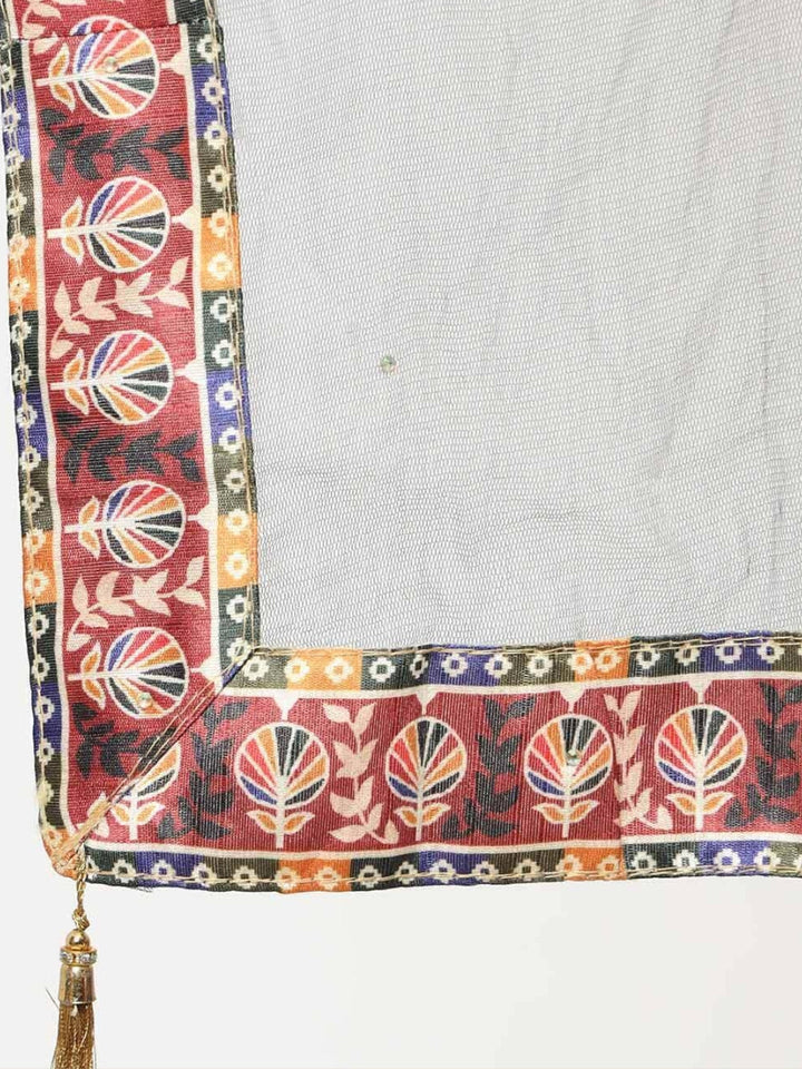 Multi Color Chevron Digital Print Crop Top Lehenga Set & Net Dupatta