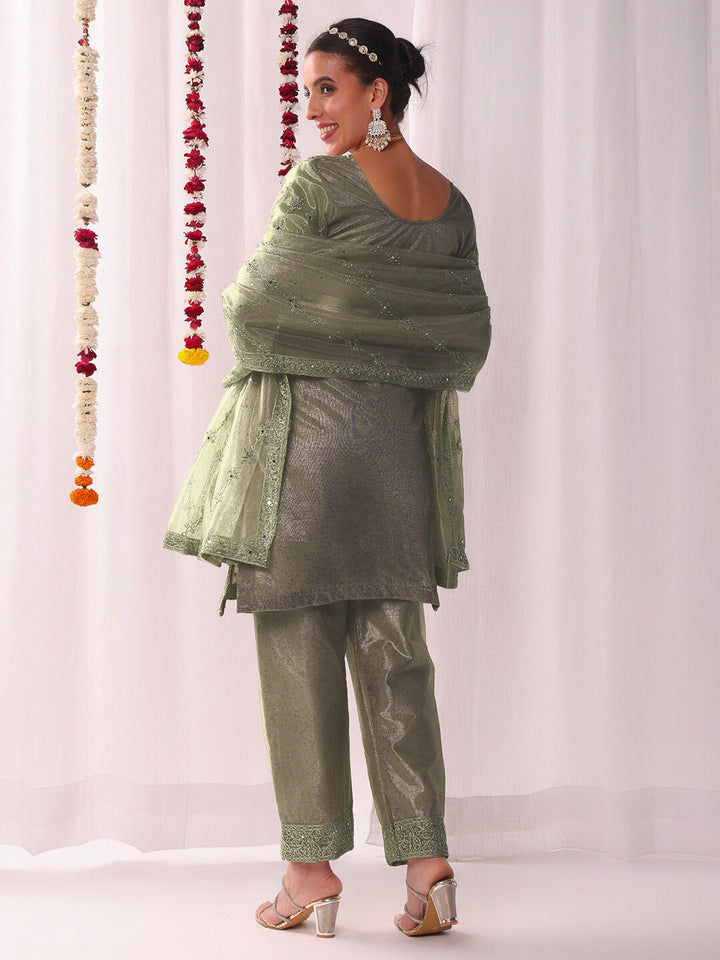 Dori Embroidered & Mirror Embellished Organza Kurta Set with Floral All over Pattern