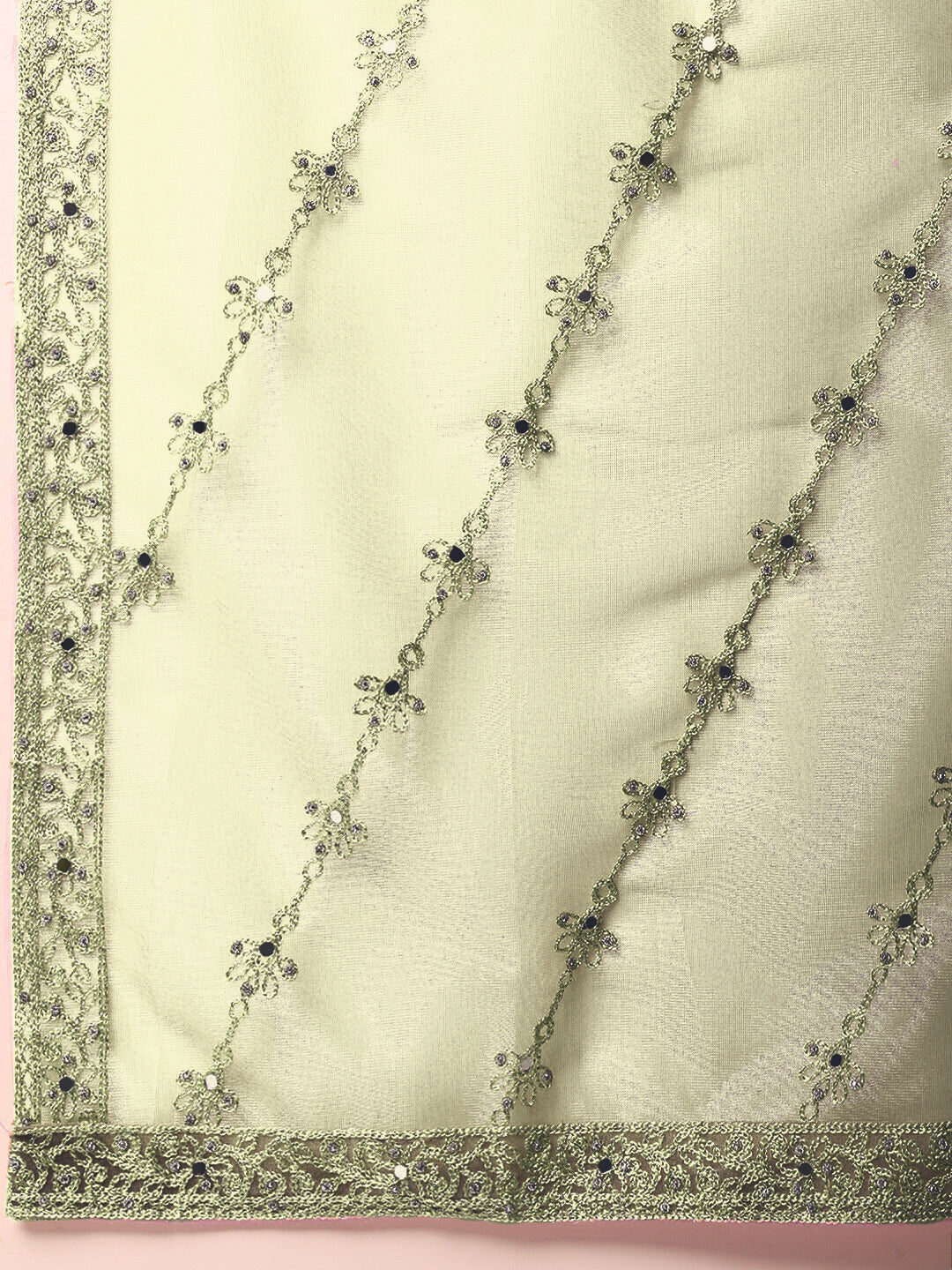 Dori Embroidered & Mirror Embellished Organza Kurta Set with Floral All over Pattern