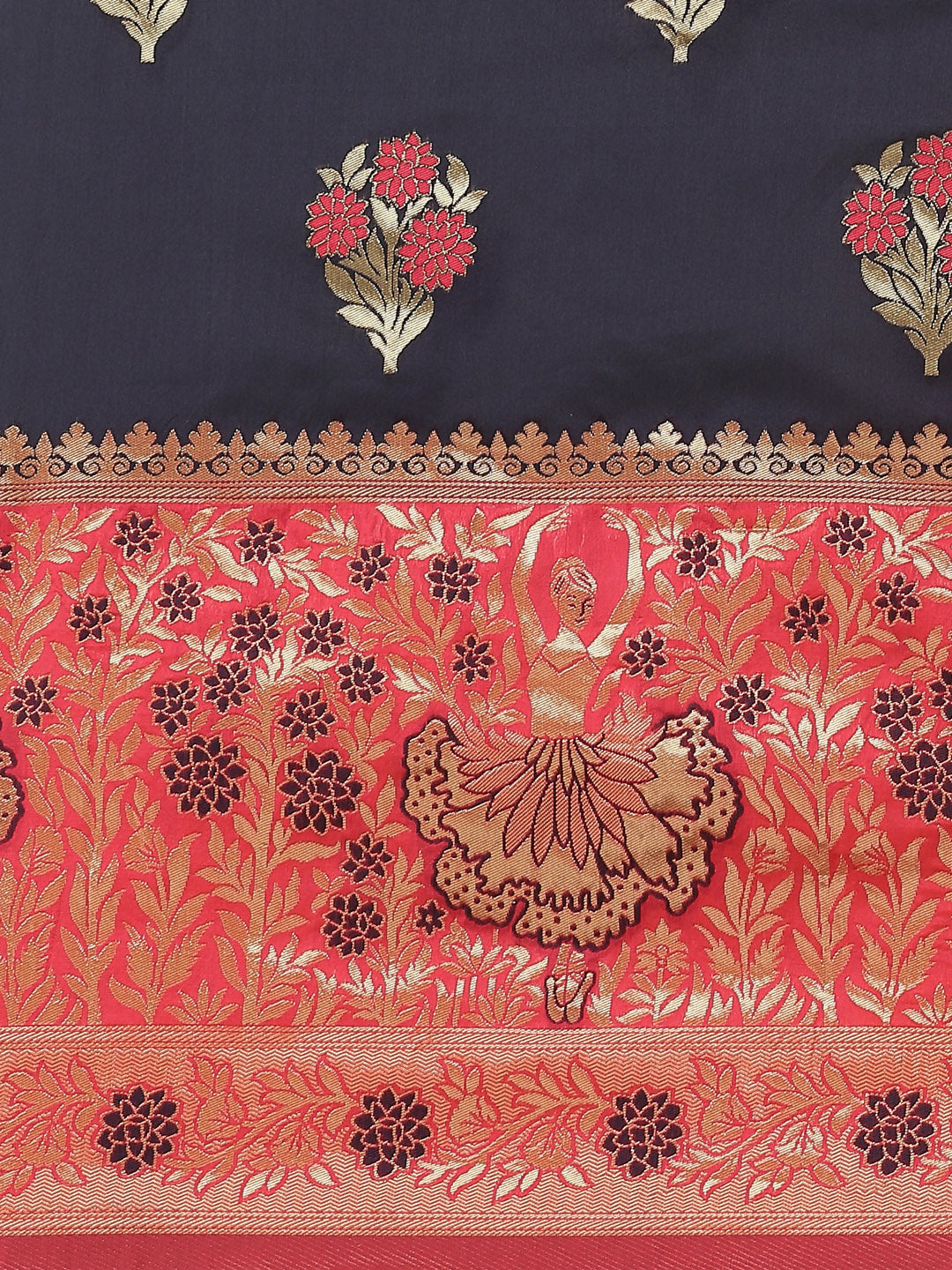 Navy Blue Resham & Gold Zari Woven Silk Traditional Saree