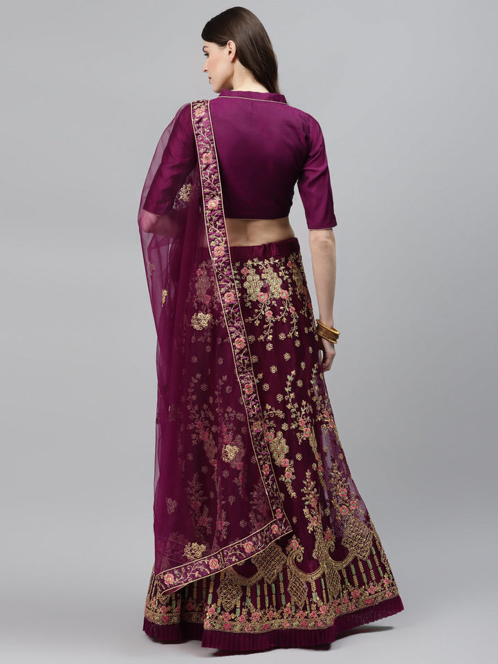 Net Semi-stitched Lehenga Set with Floral  Metallic & Resham Embroidery & Frill Hemline
