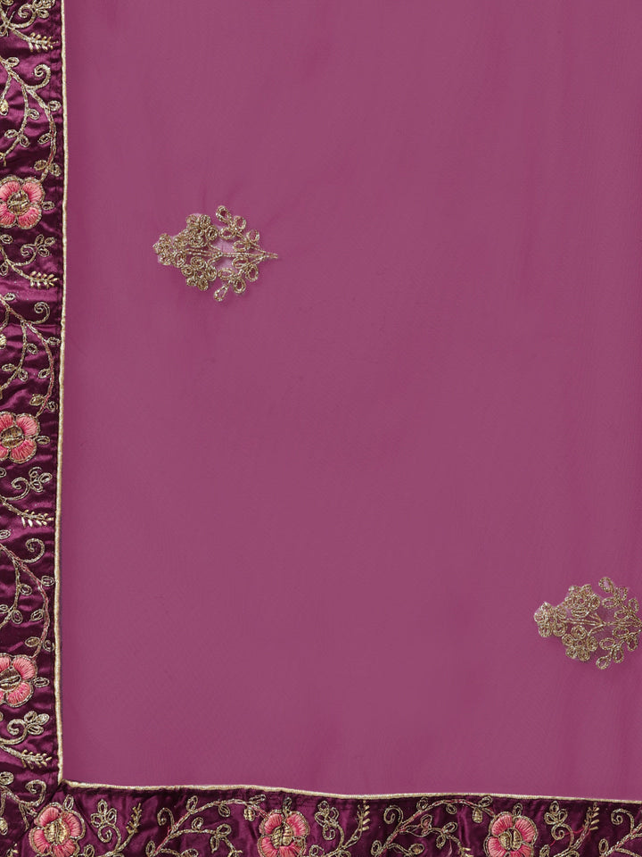 Net Semi-stitched Lehenga Set with Floral  Metallic & Resham Embroidery & Frill Hemline