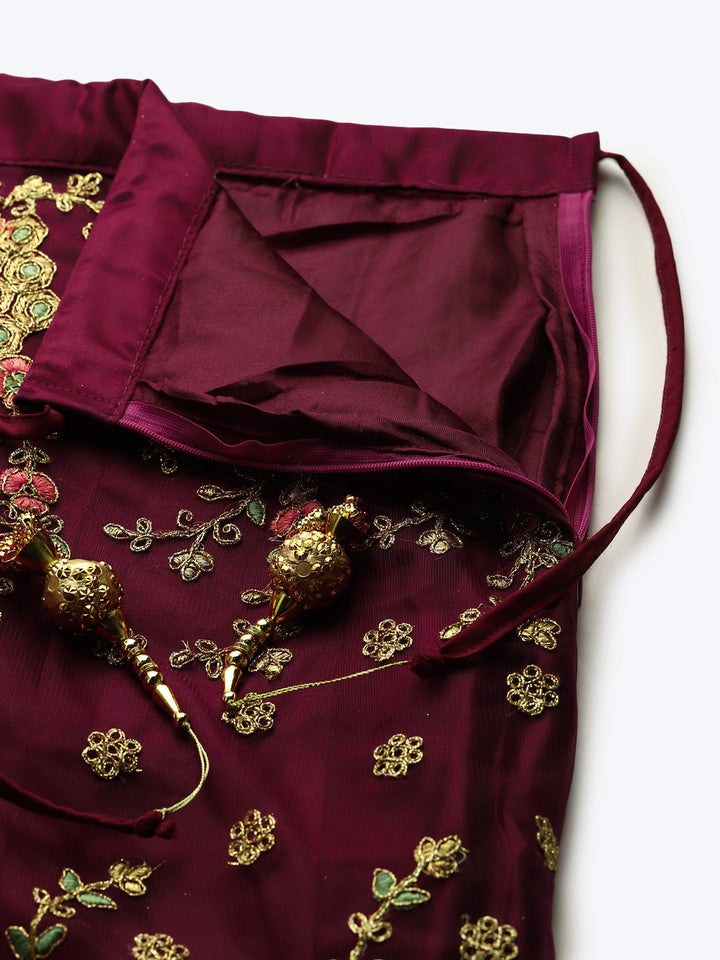 Net Semi-stitched Lehenga Set with Floral  Metallic & Resham Embroidery & Frill Hemline