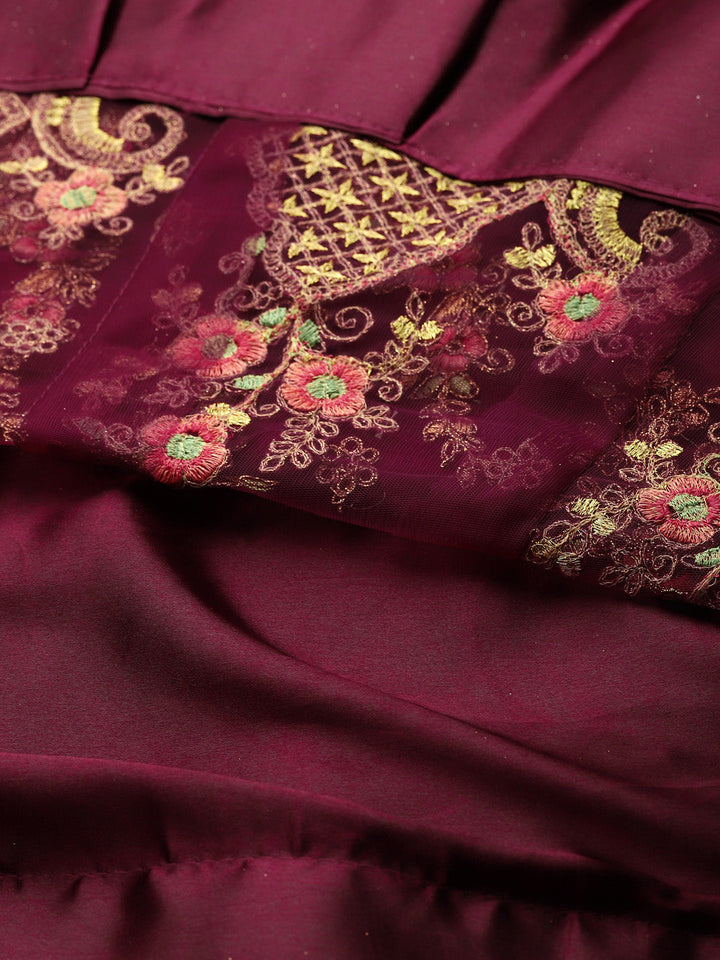 Net Semi-stitched Lehenga Set with Floral  Metallic & Resham Embroidery & Frill Hemline