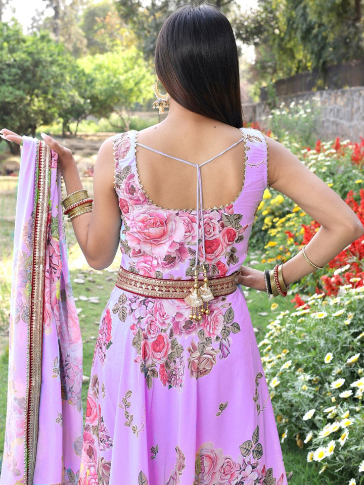 Floral Print Georgette Anarkali Suit Set With Sequin Embroidery