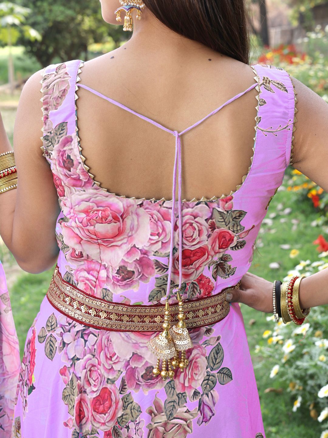 Floral Print Georgette Anarkali Suit Set With Sequin Embroidery