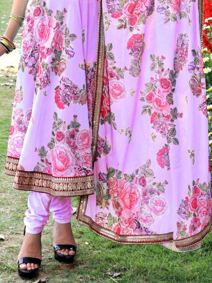 Floral Print Georgette Anarkali Suit Set With Sequin Embroidery