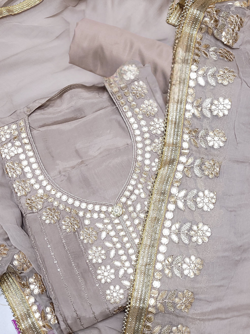 Chhabra 555 Gota Patti & Sequin Embroidered Semi-stitched Punjabi Suit Dupatta in Pastel Color