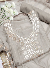Gota Patti & Resham Embroidery Semi-stitched Punjabi Suit with Striped Sequinned Pattern