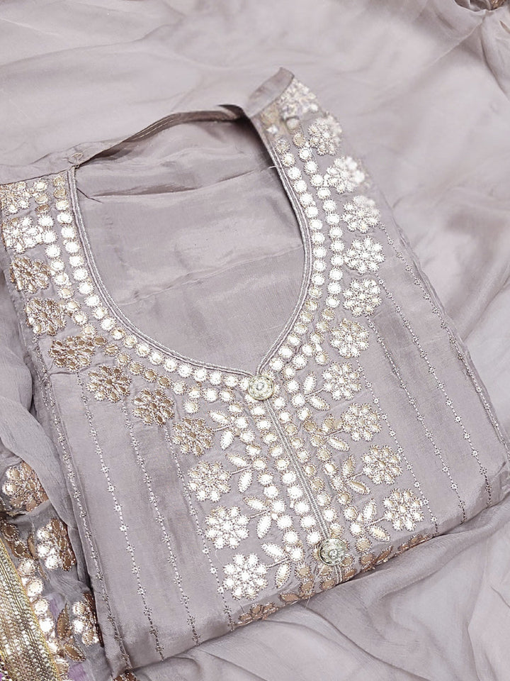Gota Patti & Sequin Embroidered Semi-stitched Punjabi Suit Dupatta in Pastel Color