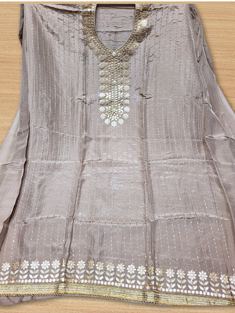 Gota Patti & Sequin Embroidered Semi-stitched Punjabi Suit Dupatta in Pastel Color
