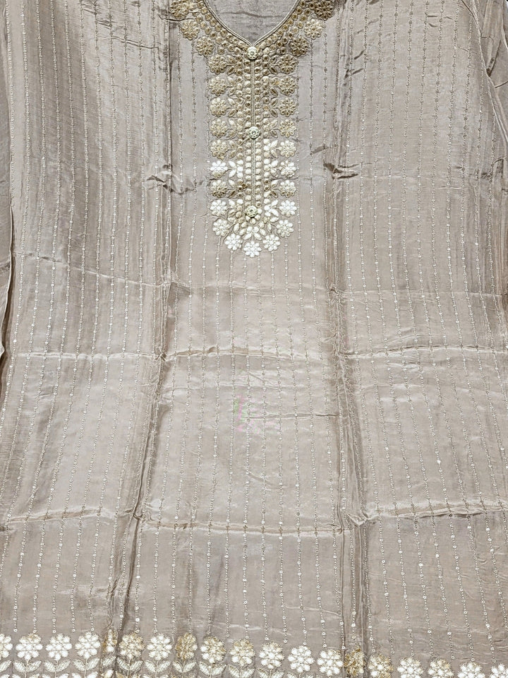 Gota Patti & Resham Embroidery Semi-stitched Punjabi Suit with Striped Sequinned Pattern