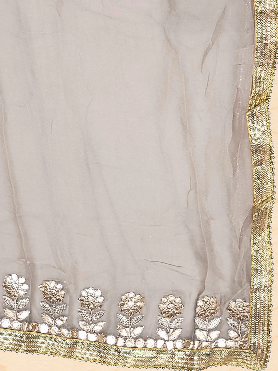 Gota Patti & Resham Embroidery Semi-stitched Punjabi Suit with Striped Sequinned Pattern