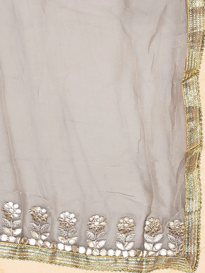 Gota Patti & Resham Embroidery Semi-stitched Punjabi Suit with Striped Sequinned Pattern