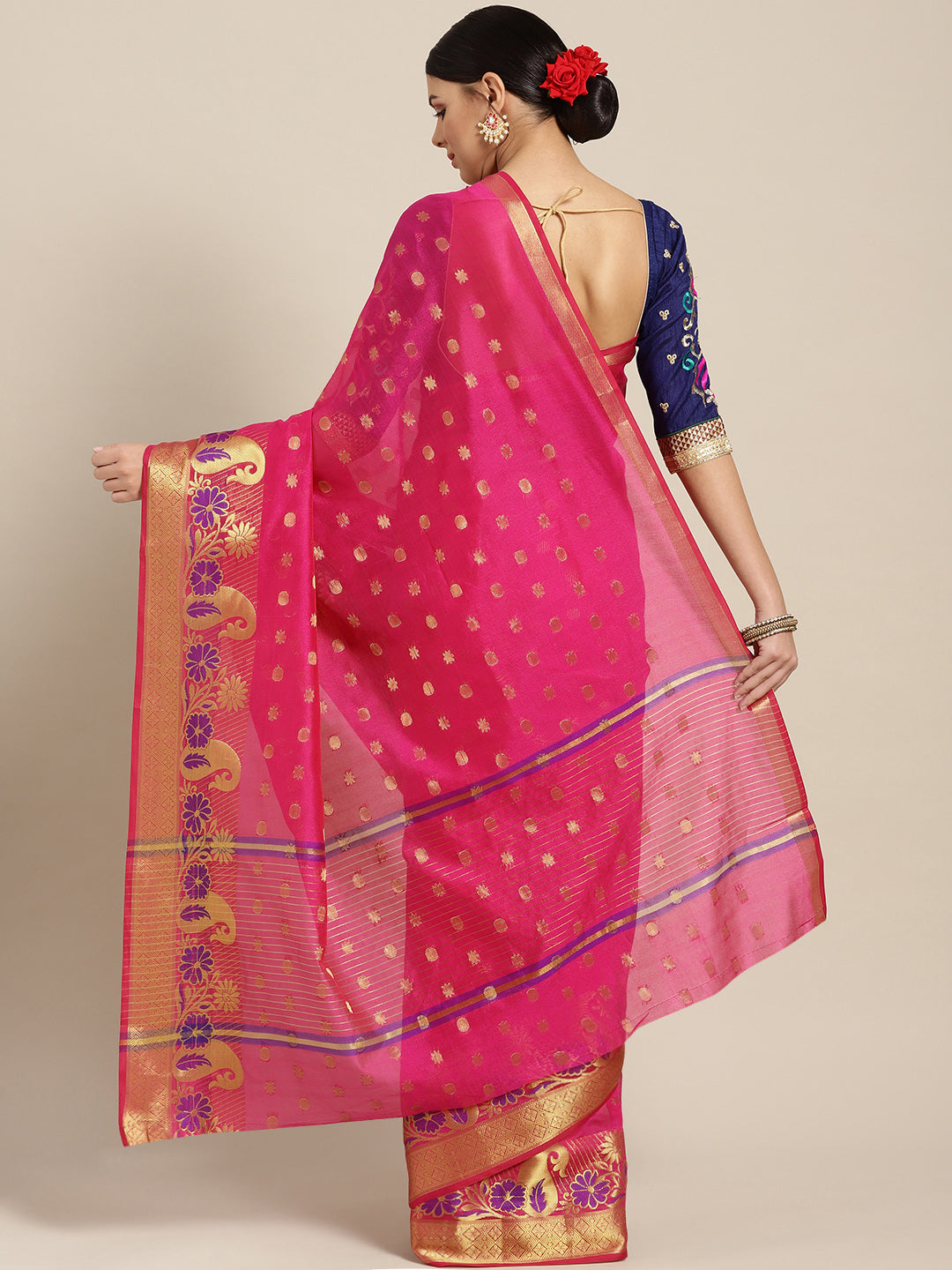 Banarasi Chanderi Silk Saree with Zari Meenakari Weaving