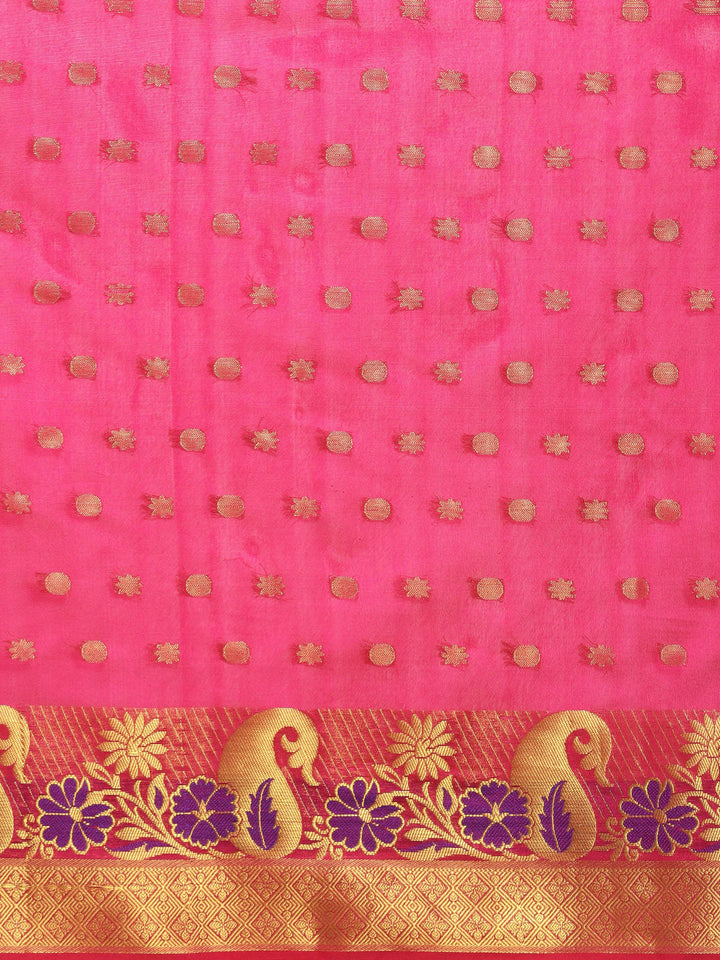 Banarasi Chanderi Silk Saree with Zari Meenakari Weaving