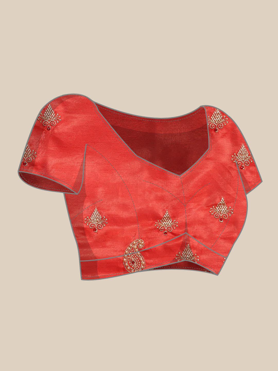 Bandhej Chiffon Saree with Zari Embroidered & Crystal Embellishments