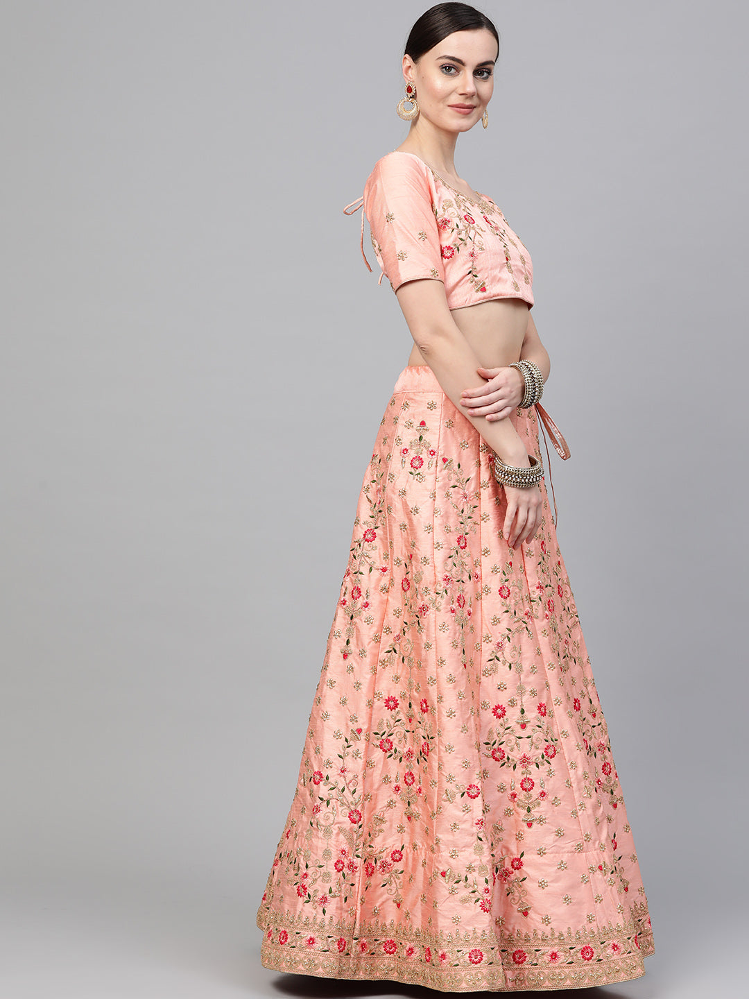 Pastel Kalidar Lehenga with Floral Kasab and Reham embroidery