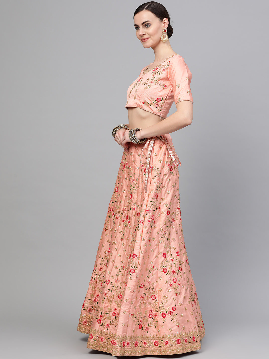 Pastel Kalidar Lehenga with Floral Kasab and Reham embroidery