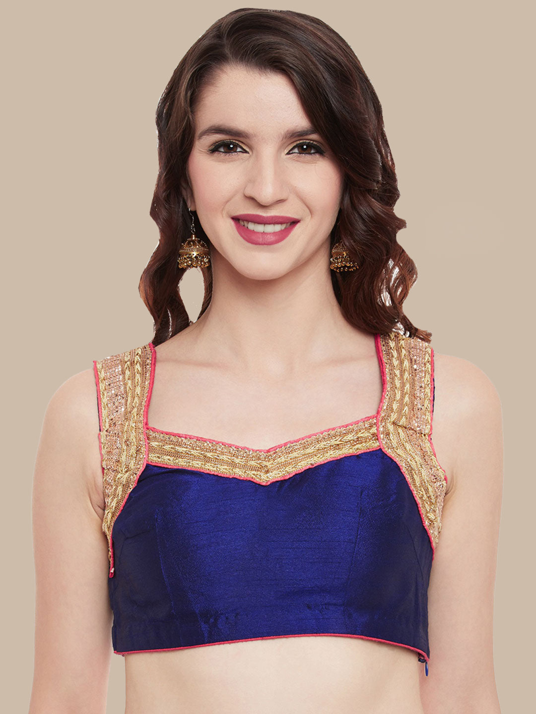 Blue & Pink Embroidered Georgette Saree