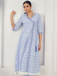 Chhabra 555 Thread Embroidered Chikankari Angrakha Kurta Set with Paisley Motifs & Schiffli Laces