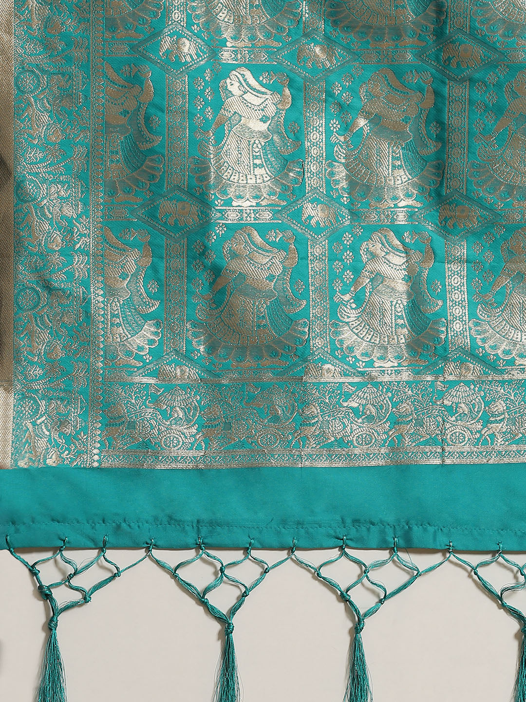 Blue Baluchari Saree with Zari & Resham woven Dancing Pictoral motif