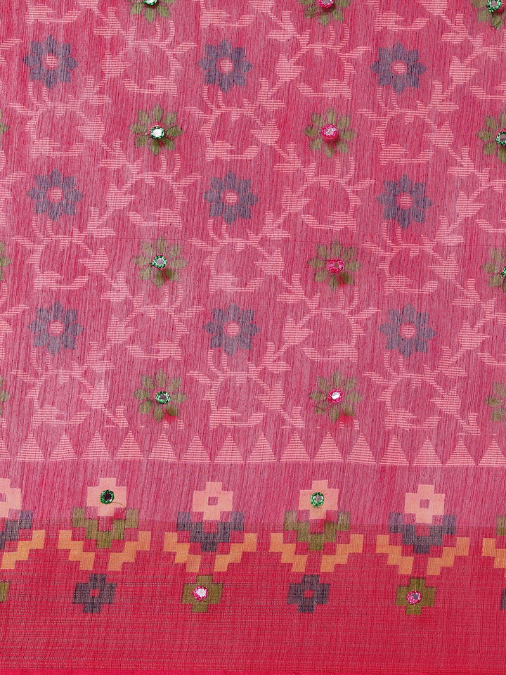 Magenta Abstract Geometrical Tribal Printed Chanderi Silk Saree