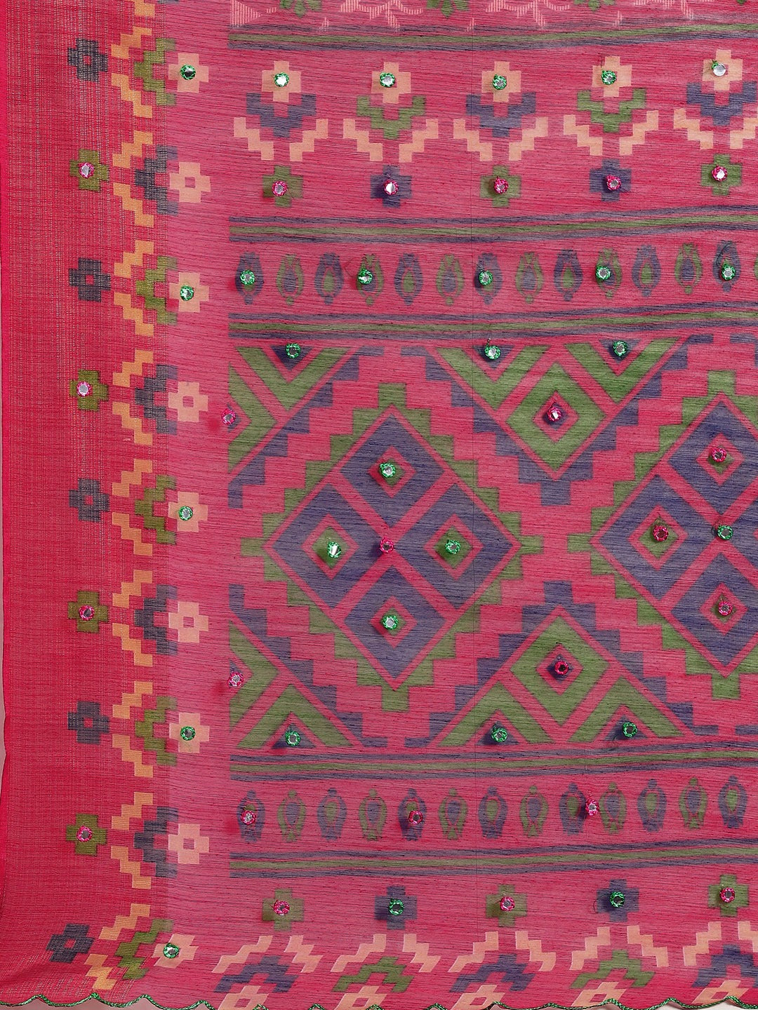 Magenta Abstract Geometrical Tribal Printed Chanderi Silk Saree
