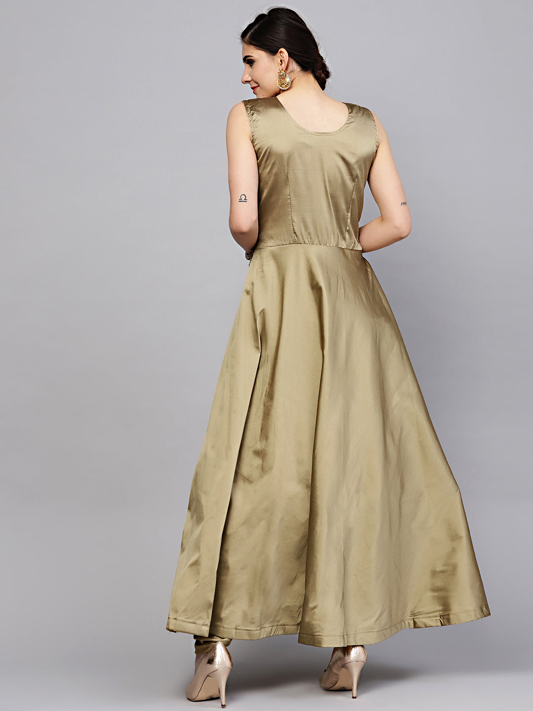 Jewelled Neckline Silk Floor Length Flared Suit