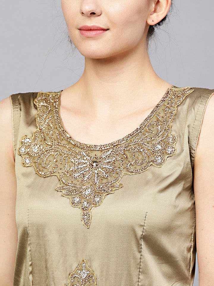 Jewelled Neckline Silk Floor Length Flared Suit