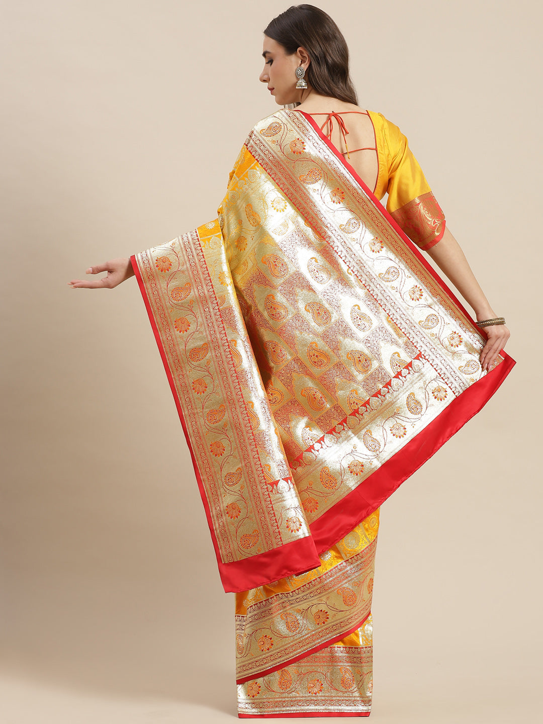 Yellow Kanjeevaram Wedding Silk Saree With Gold Zari,Gharchola Pattern