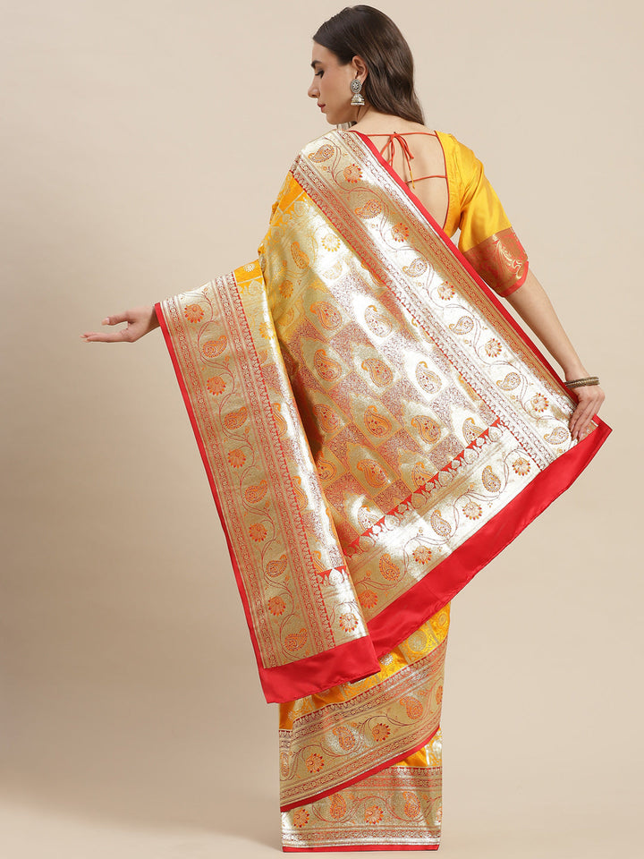 Yellow Kanjeevaram Wedding Silk Saree With Gold Zari,Gharchola Pattern