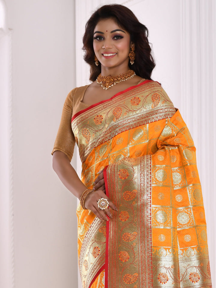 Yellow & Mustard Woven Design Zari Silk Blend Kanjeevaram Saree