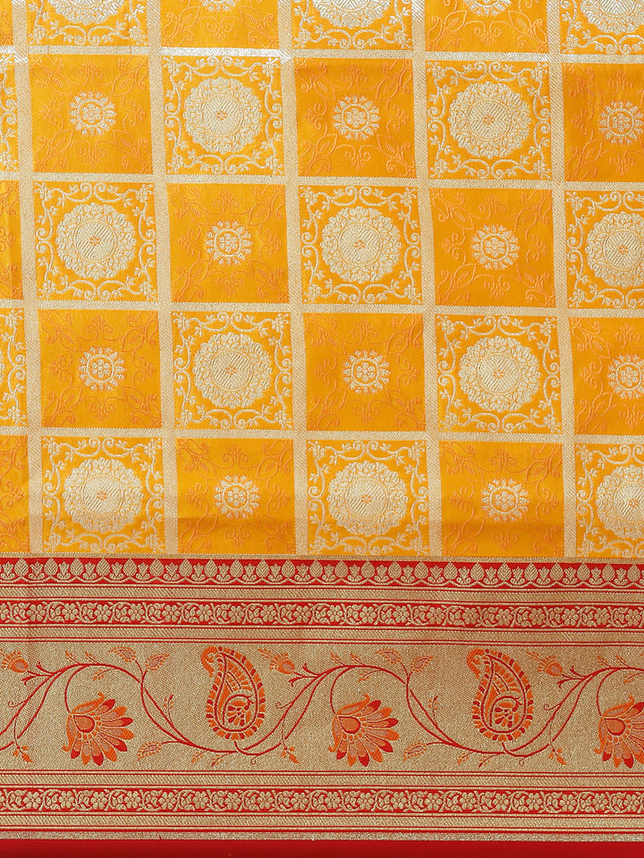 Yellow Kanjeevaram Wedding Silk Saree With Gold Zari,Gharchola Pattern