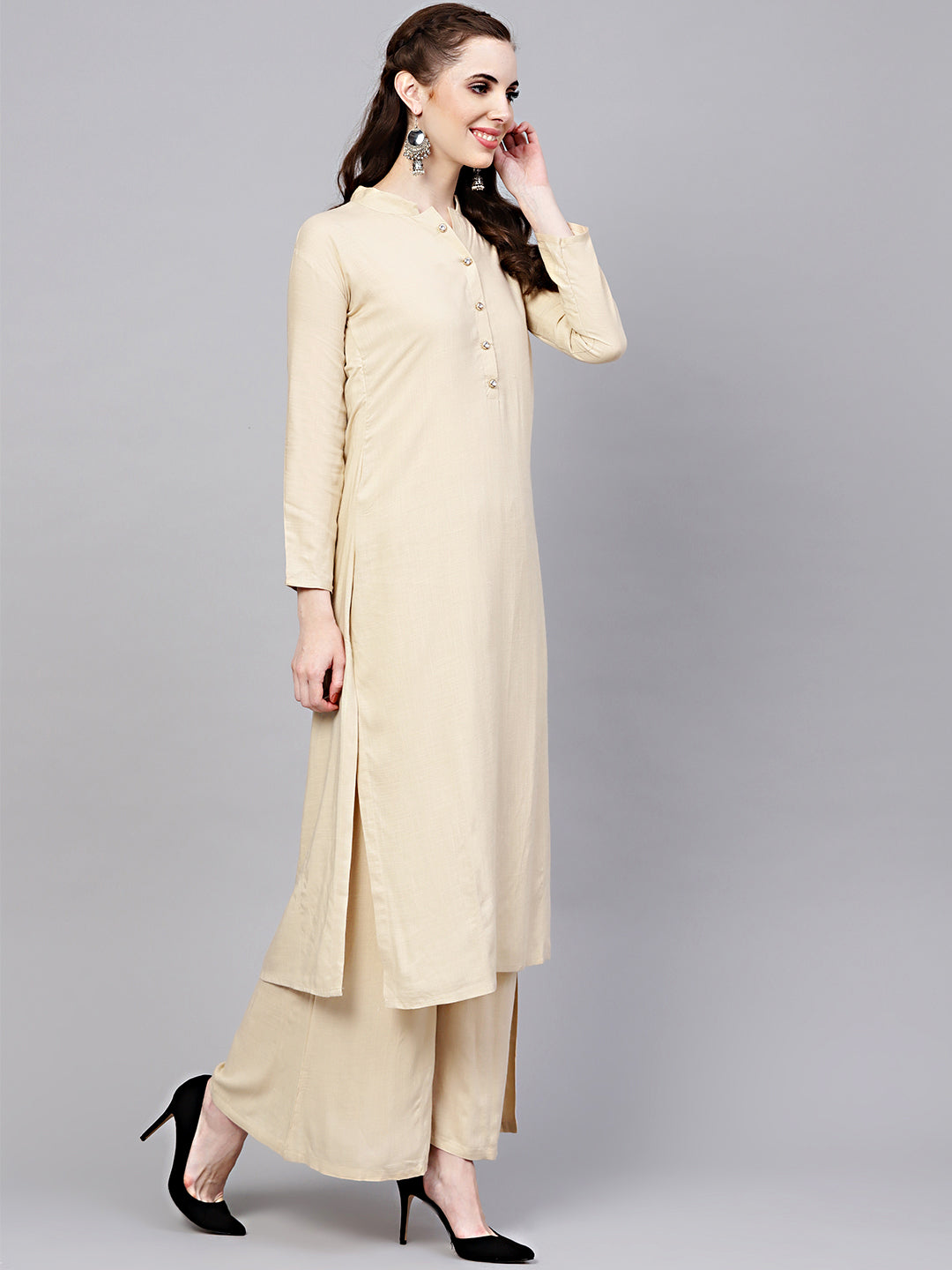 Cotton Kurta Pallazo Set with Animal Motif Embroidered Dupatta