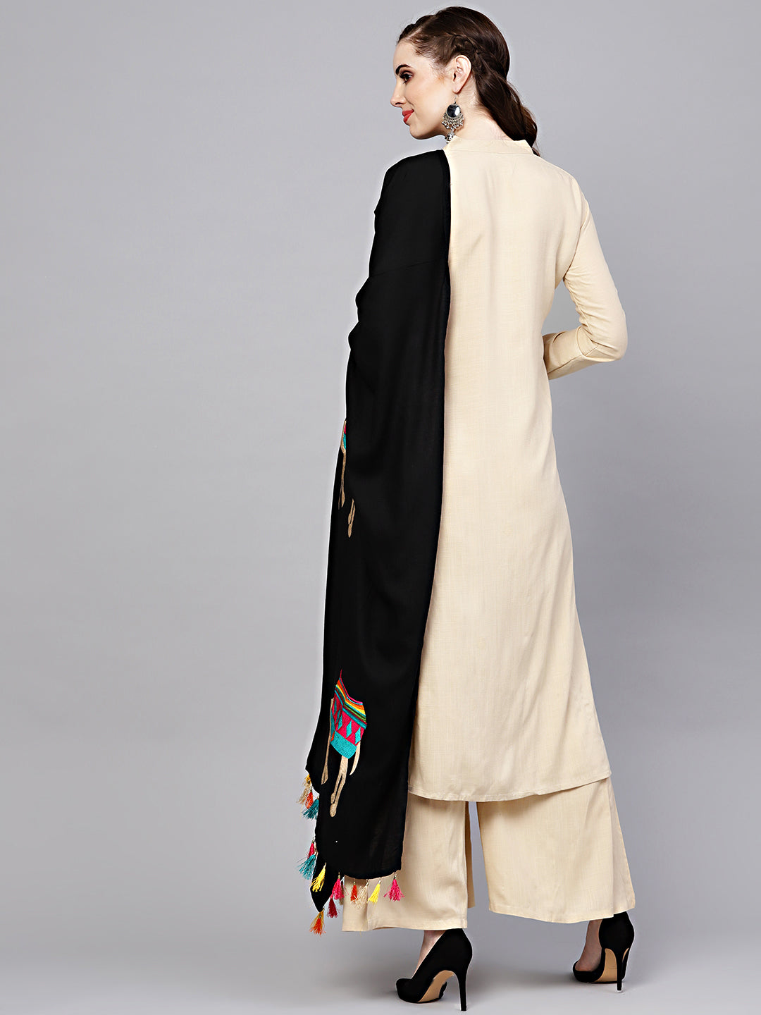 Cotton Kurta Pallazo Set with Animal Motif Embroidered Dupatta