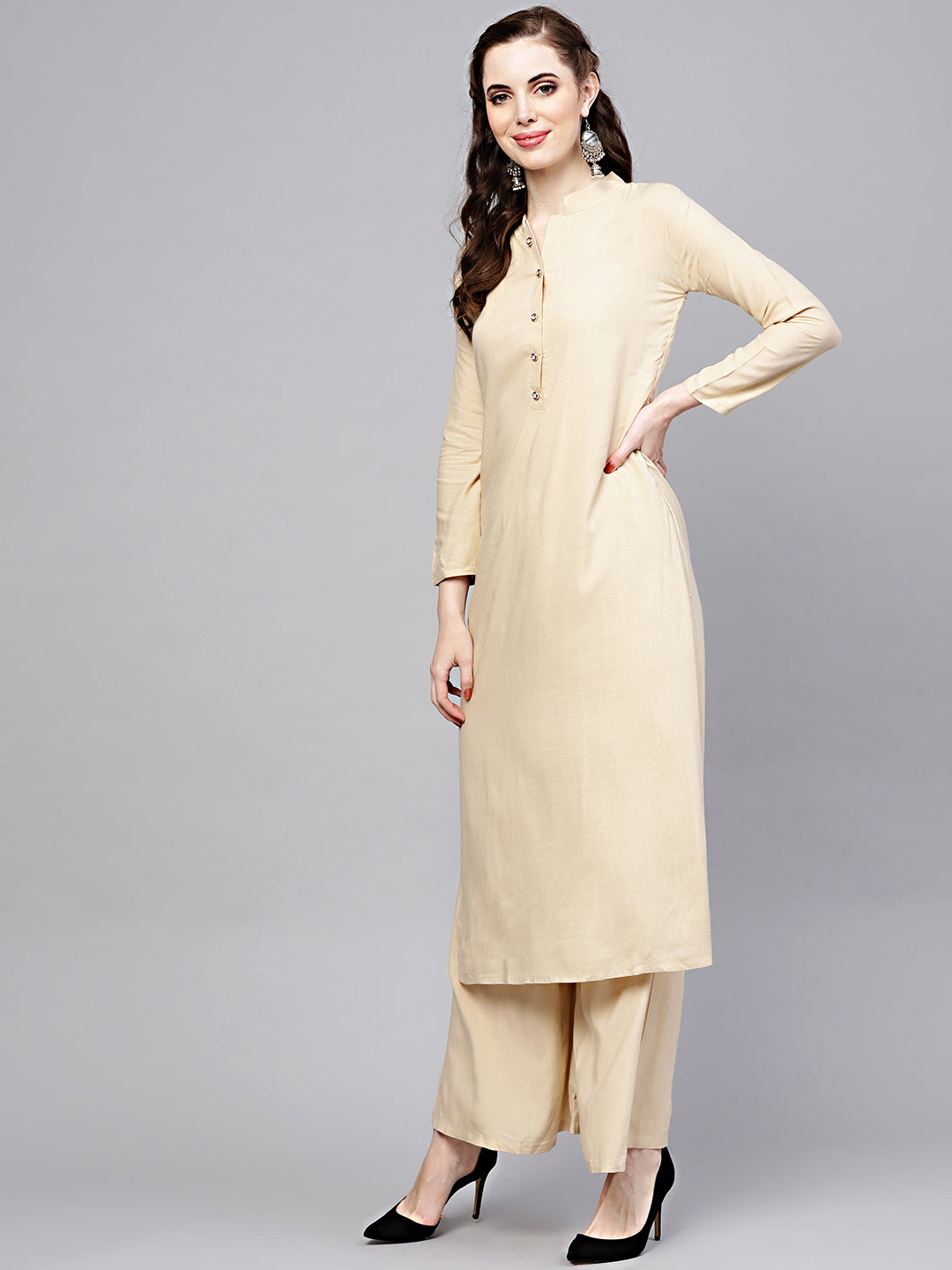 Cotton Kurta Pallazo Set with Animal Motif Embroidered Dupatta