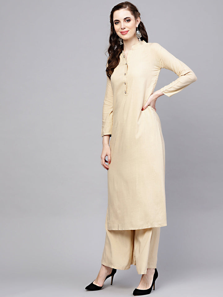 Cotton Kurta Pallazo Set with Animal Motif Embroidered Dupatta
