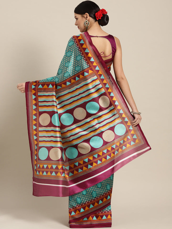 Silk Printed Saree with Patola Floral pattern and temple inspired border