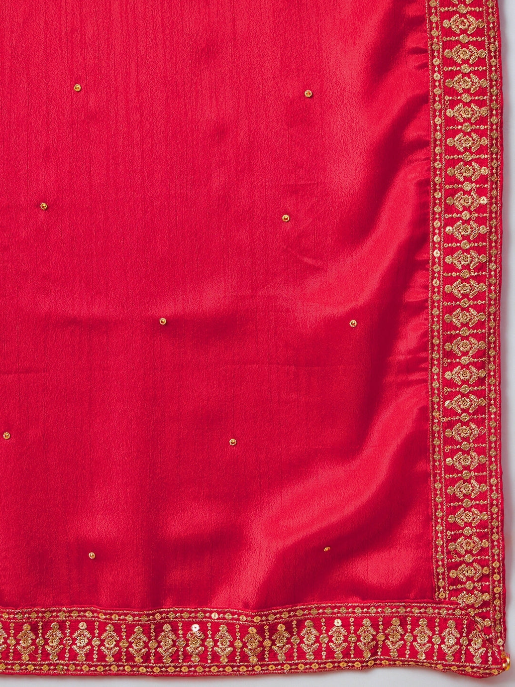 Red & Pink Angrakha Asymmetrical hemline Kurta Palazzo Set with Tasseled hemline